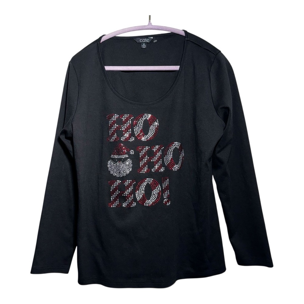 EUC CATE HO HO HO Santa Black Long-Sleeved Tee - XL